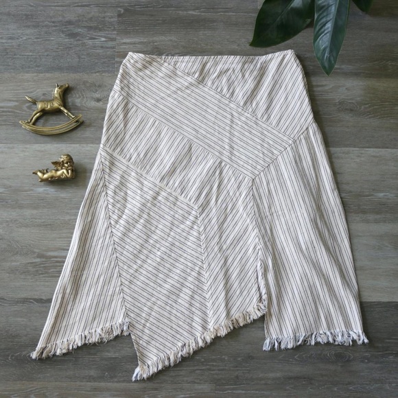 Asymmetric striped fringe midi length skirt - Picture 1 of 8